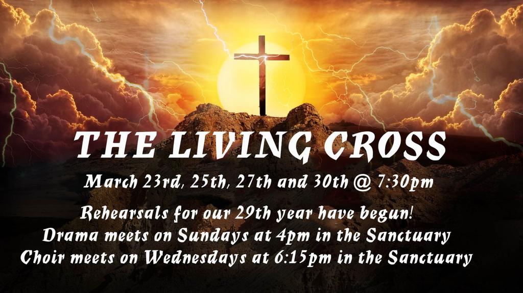 Opportunities to serve in the Living Cross are available in many additional areas as well: Props, Child Care, Lighting, Sound, Make-up, Costumes, Greeters,