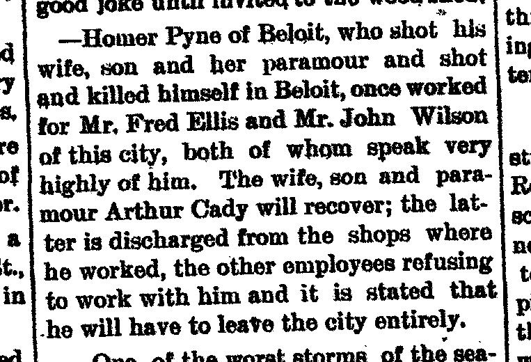August 2, 1892, Evansville Review, p. 1, col. 2, Evansville, Wisconsin Mrs. Jerome Bemis has sold her city residence to Mr.