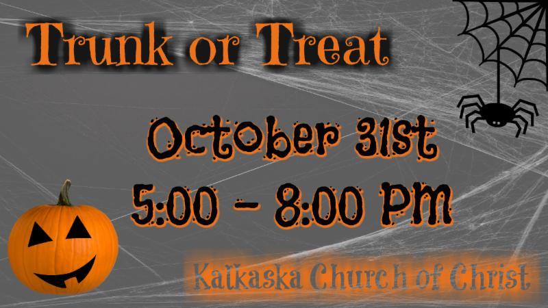 For more information, call Jan Aten at 231-384-3729. The Kalkaska Church of Christ will host Trunk or Treat next month. We hope to welcome over 1,200 community children out trick or treating.