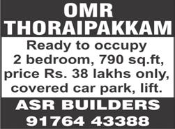 RENTAL KODAMBAKKAM, Akbarabad 2 nd Street, 2 bedroom flat, hall, kitchen, study room, car parking, Brahmins, no brokers. Ph: 2488 1674. T.