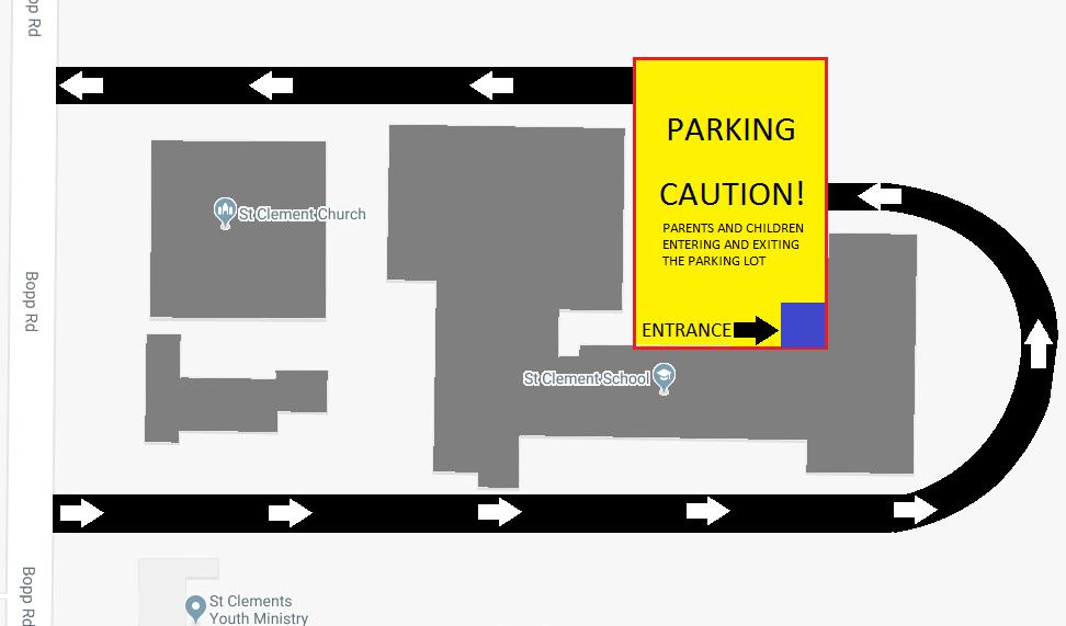 ARRIVAL Both ARRIVAL and DISMISSAL traffic flow will begin through the Rectory entrance and exit through the Church exit (as seen on the image below and on the Traffic Flow Chart on the Parish