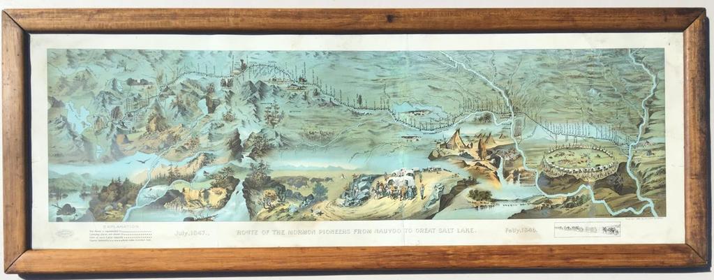 Rare Chromolithograph of the Mormon Trail 13- Millroy & Hayes. Route of the Mormon Pioneers from Nauvoo to Great Salt Lake. Salt Lake City: Millroy & Hayes, 1899. Chromolithograph [35.