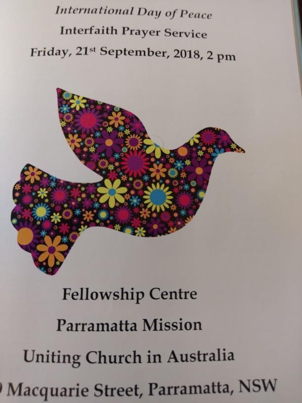 September 21, 2018 World Day of Prayer for Peace, Parramatta Mission.