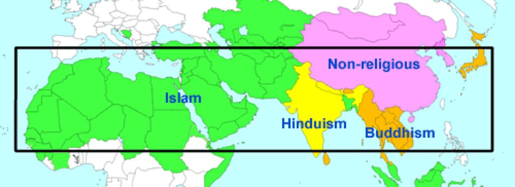 The 10/40 Window contains four of the world's dominant religious blocs The 10/40 Window contains four of the world's dominant religious blocs.