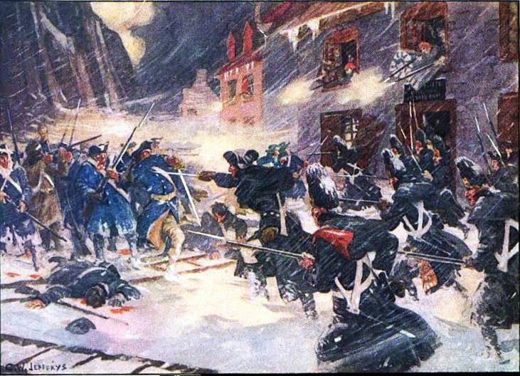 Source #2b British and Canadian forces attacking our Mystery Man's column in the Sault-au-Matelot painting by