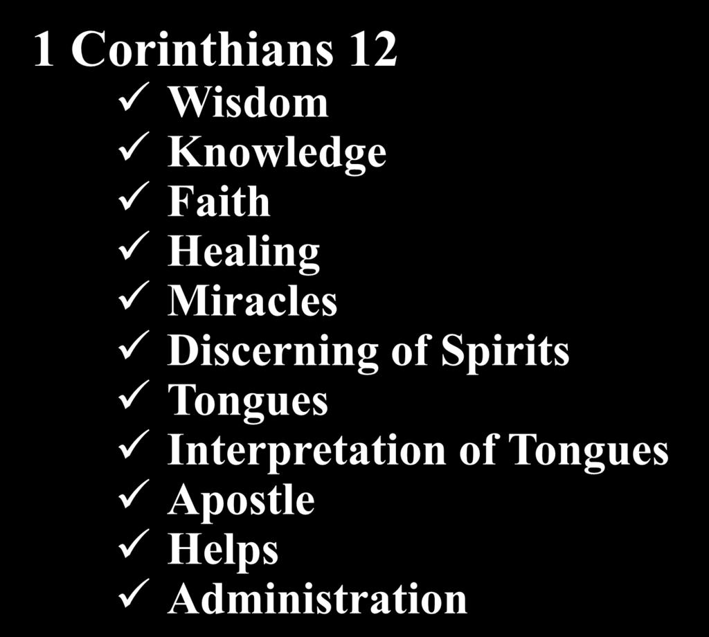 SPIRITUAL GIFTS Child & Youth Evangelism 1 Corinthians 12 Wisdom Knowledge Faith Healing