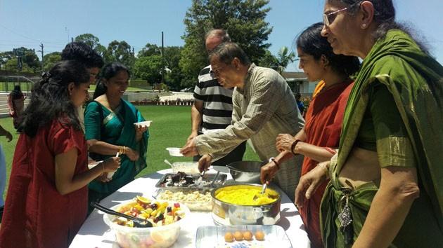 Devotees partook of prasadam after the worship in  Forthcoming
