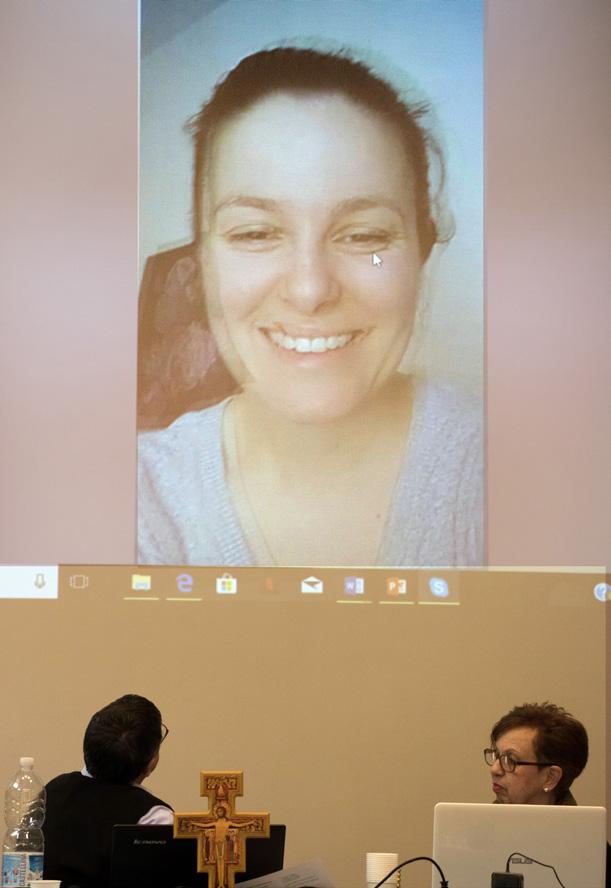 With her live video image projected on the wall, she focused on the YouFra gathering planned for World Youth Day in Panama in January 2019. Fr.