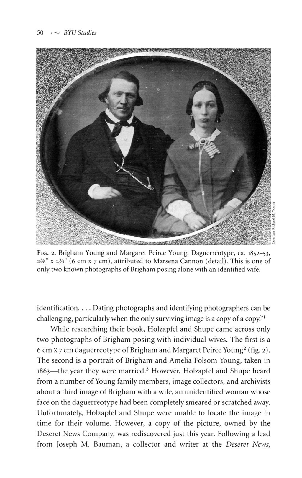 Holzapfel and Schwartz: A Mysterious Image: Brigham Young with an Unknown Wife 50 byustudies BYU studies xyyvvy FIG 2 brigham young and margaret peirce young daguerreotype ca 1852 53 238 x 234 6 cm x