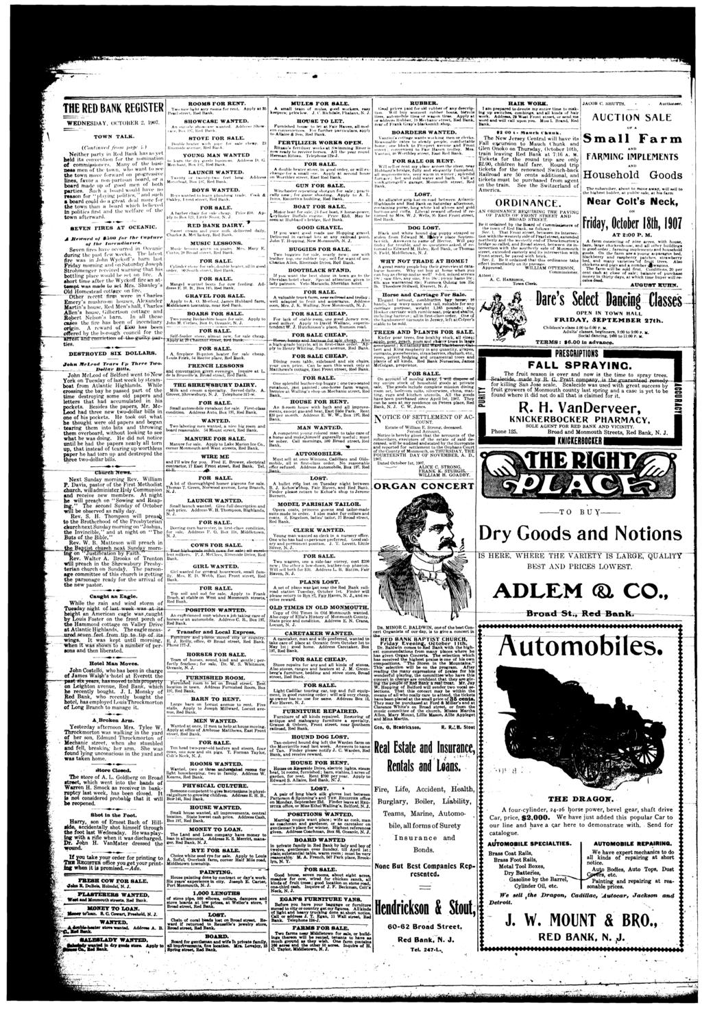 THE RED BANK REGSTER WEDNESDAY. OCTOBER 2, 1907. TOWN TALK. (Contnn from putj' {.) Nether party n Hwl Hunk ha«ns yut held ts conventon for the nomnaton of commpa»n«th.