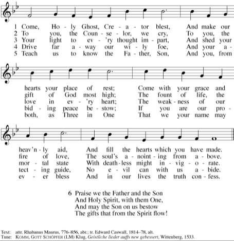 HYMN OF THE DAY 177 - Come, Holy Ghost, Creator Blest SERMON Romans 8:14-17 This Is Your
