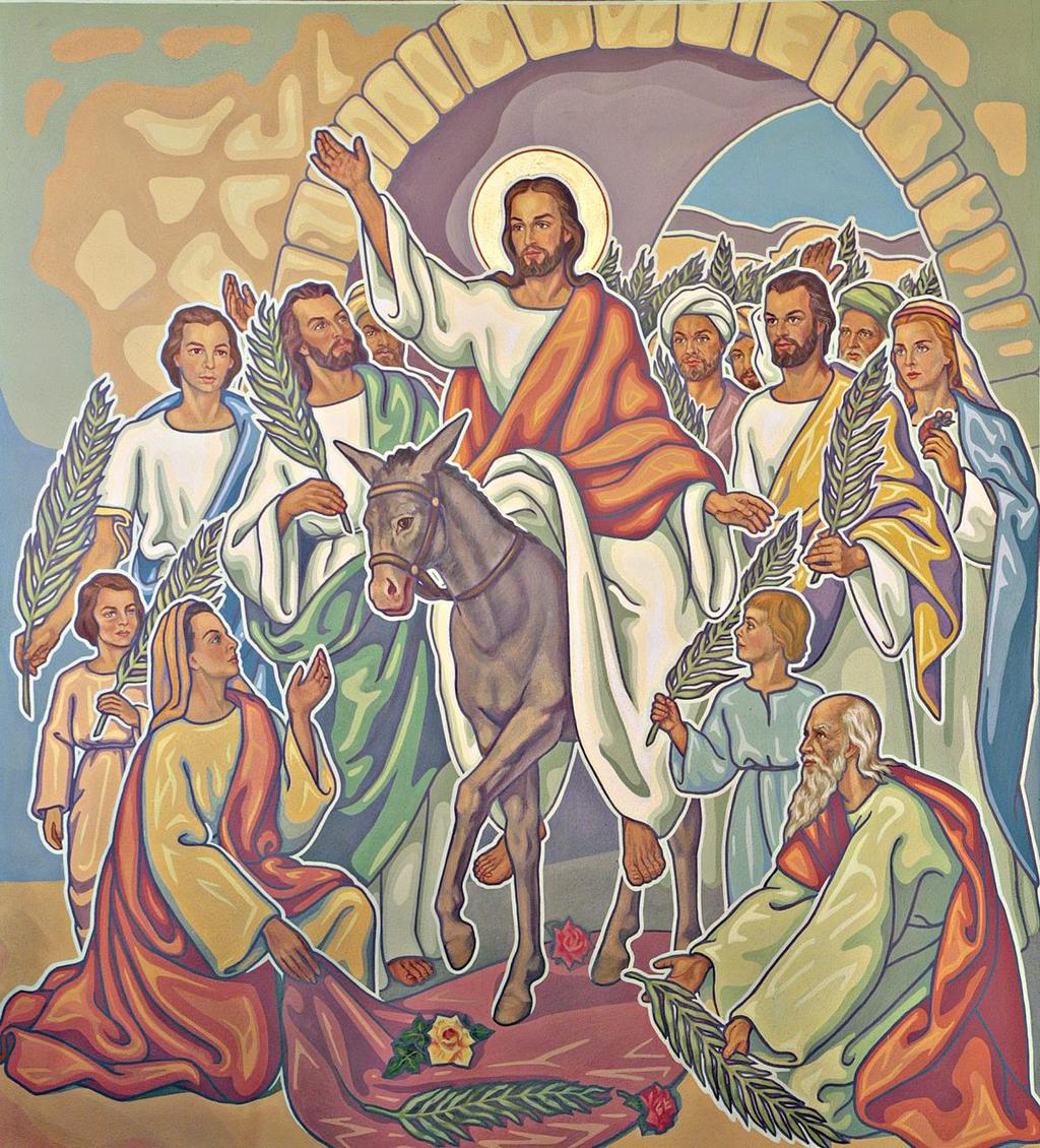 TRIUMPHAL ENTRY INTO JERUSALEM On the image we see the Jewish people greet Jesus as the Messiah at the gates of Jerusalem.