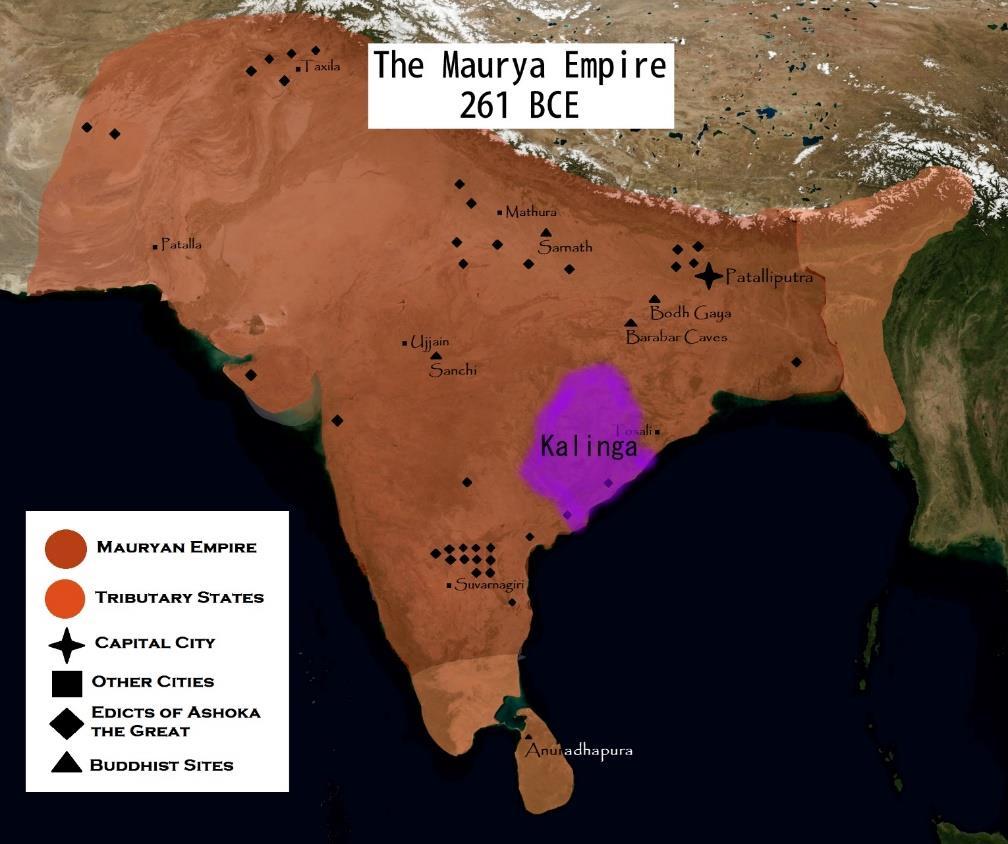 5 Asoka, as King of the Mauryan Empire: Ruthless character Ambition, expansion, military conquests During the 8 th year of his reign, defeated/conquered many states Until