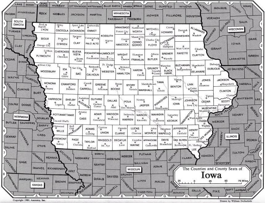 Early Days in Iowa (pending) Iowa Counties and County Seats courtesy of ancestry.com - http://www.rootsweb.ancestry.com/~iapage/gifiles/ia-co.