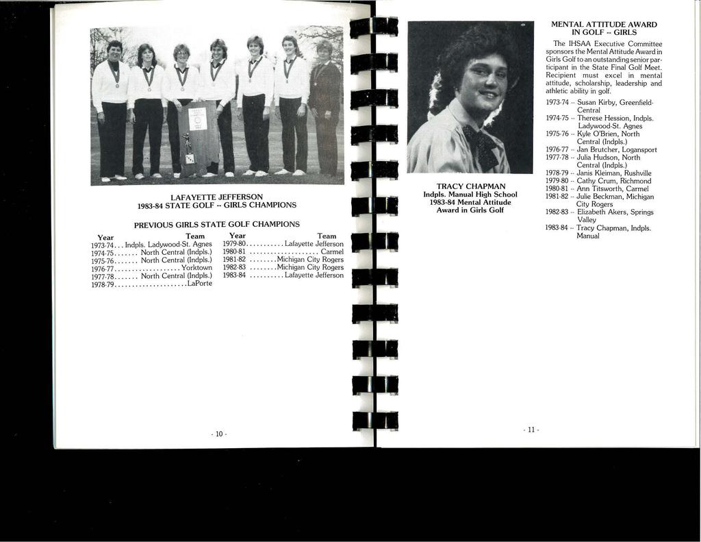 LAFAYETTE JEFFERSON 1983-84 STATE GOLF -- GIRLS CHAMPIONS PREVIOUS GIRLS STATE GOLF CHAMPIONS Year Team Year Team 1973-74... lndpls. Ladywood-St. Agnes 1979-80...... Lafayette J efferson 1974-75.