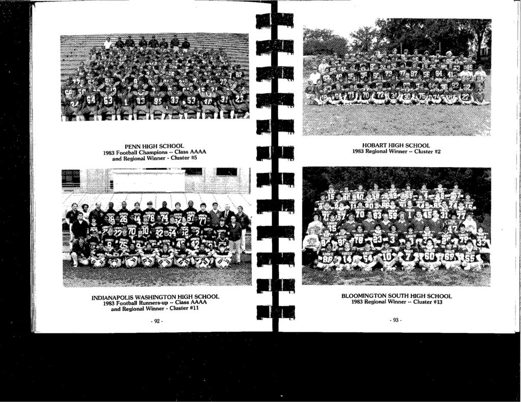 PENN HIGH SCHOOL 1983 Football Champions -- Class AAAA and Regional Winner - Cluster #5 HOBART HIGH SCHOOL 1983 Regional Winner -- Cluster #2 INDIANAPOLIS