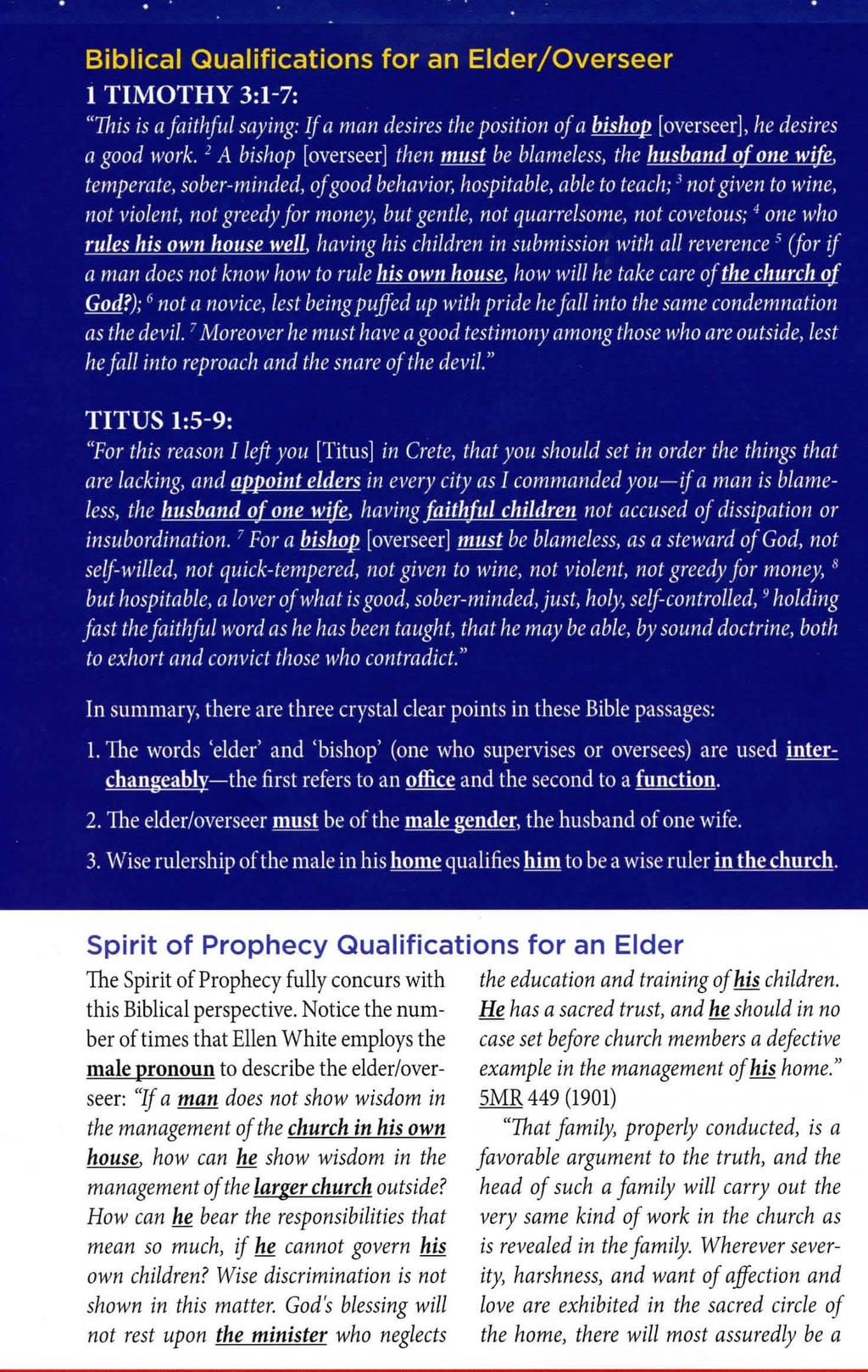Biblical Qualifications for an Elder/Overseer 1TIMOTHY3:1-7: "711is is a ji1itl~ful saying: ~fa 1111111 desires the positio11 ofa bislw [overseer], he desires tj good work.
