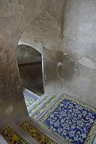 Looking back down the stairs between the first and second floor of Ali Qapu