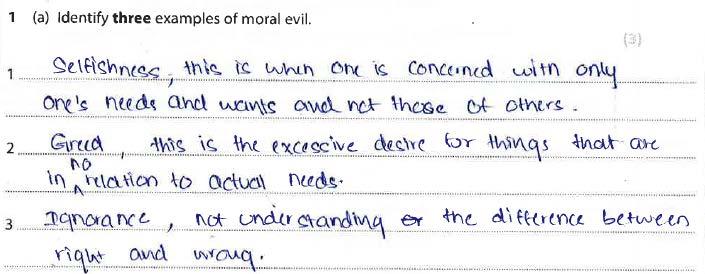 Student Response B 2/3 The first two examples selfishness and greed are rewarded.