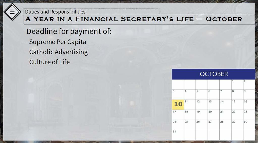 15. Chapter 2: Year in Fin Sec s Life: October October 10 is the supreme per capita, Catholic advertising, and culture of life payment deadline.