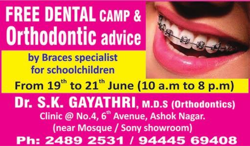 m on Sunday, June 14 in Chennai Corporation Higher Secondary School, 4th Main Road, CIT Nagar (opposite YMCA and near Amma Unavagam). Dr.