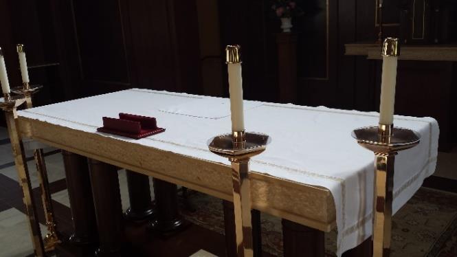 Corporal: Make sure a corporal is on the altar. Gospel Stand: **Put the stand on the altar so the Gospel book can be placed in the stand when it gets carried in during the Entrance Procession.