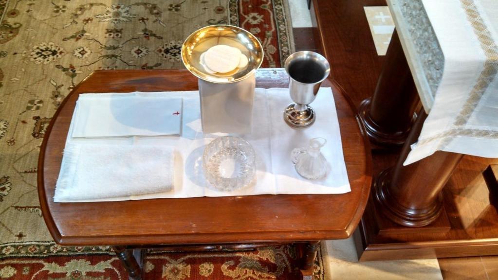 Daily Mass Setup on the Day of the Daily Mass ++++++++++REMEMBER TO PLACE THE KEY IN THE TABERNACLE++++++++++ On the Smaller wood table with drop sides (see picture below): From the 10:30 Mass the