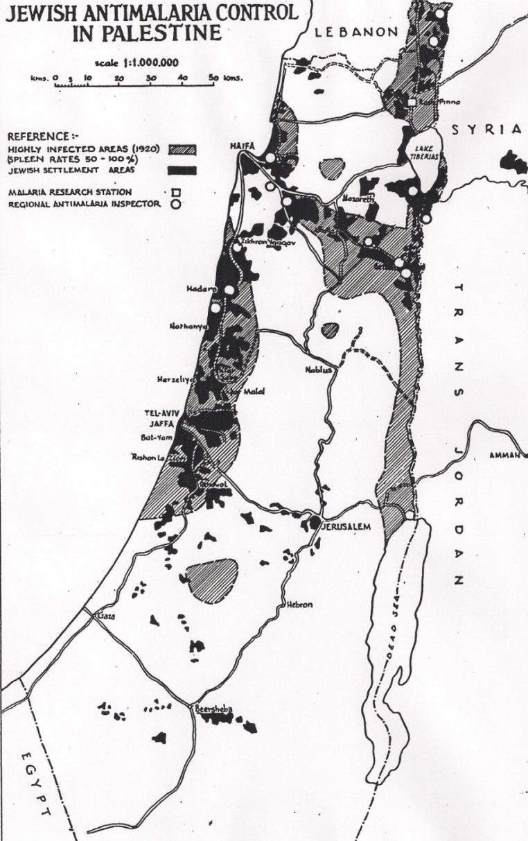 Dangerously Malarious Land Jews bought land here (See the black patches denoting