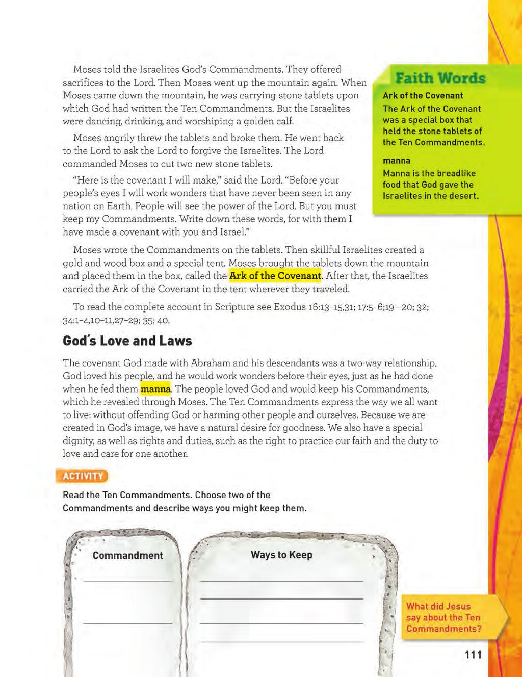 Grade 6 Hear and Believe Page SPECIAL FEATURES 55 The Faith Words side bar box provides