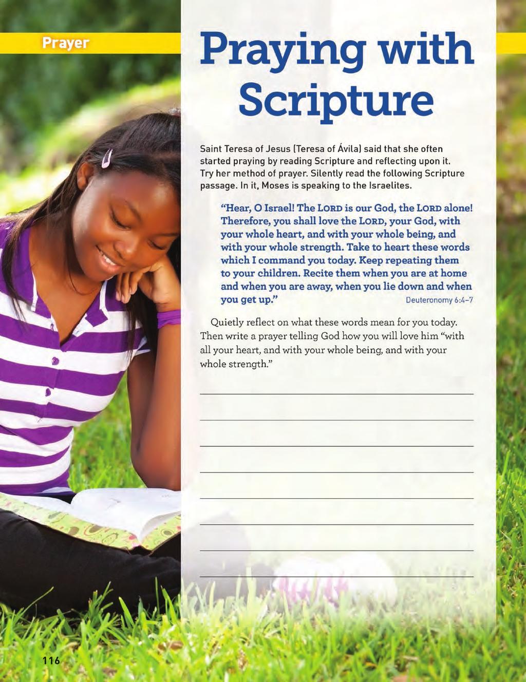 Grade 6 Prayer Page PRAYER PAGES The prayer pages at the end of each chapter provide students with a wide