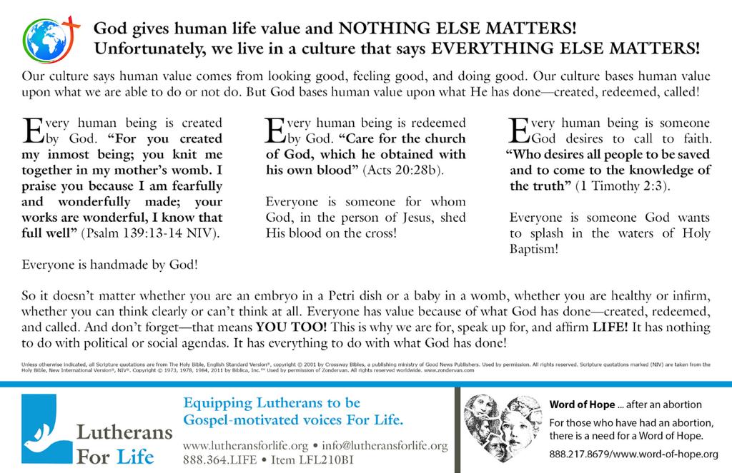 Services, Sermons. Please go to www.lutheransforlife.