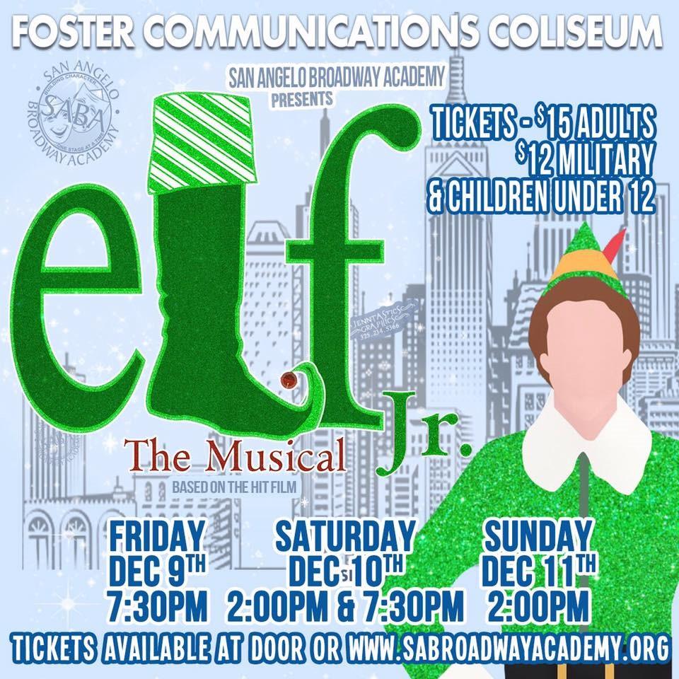 A Family Outing for Kids Club! If you are interested in seeing Elf Jr, we will meet on Saturday, December 10th at 1:30 pm in front of Foster Communications Coliseum.