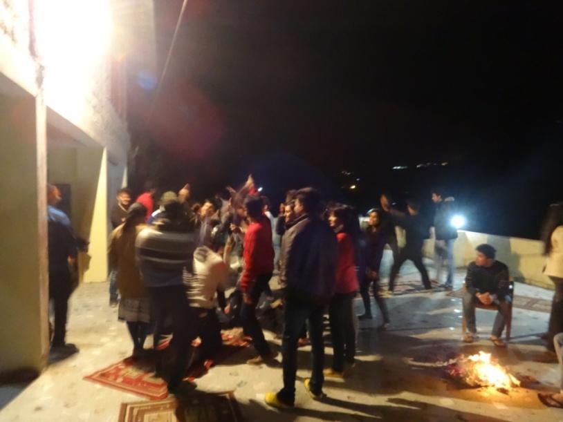 Students at Rohtang Students enjoying bonfire at night Day-4(3-