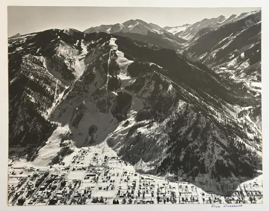 Large Signed Photograph of Aspen 5- Durrance, Dick. Aspen [Photograph]. (c.1960). Large black and white [34 cm x 27 cm] aerial photograph of Aspen, Colorado.