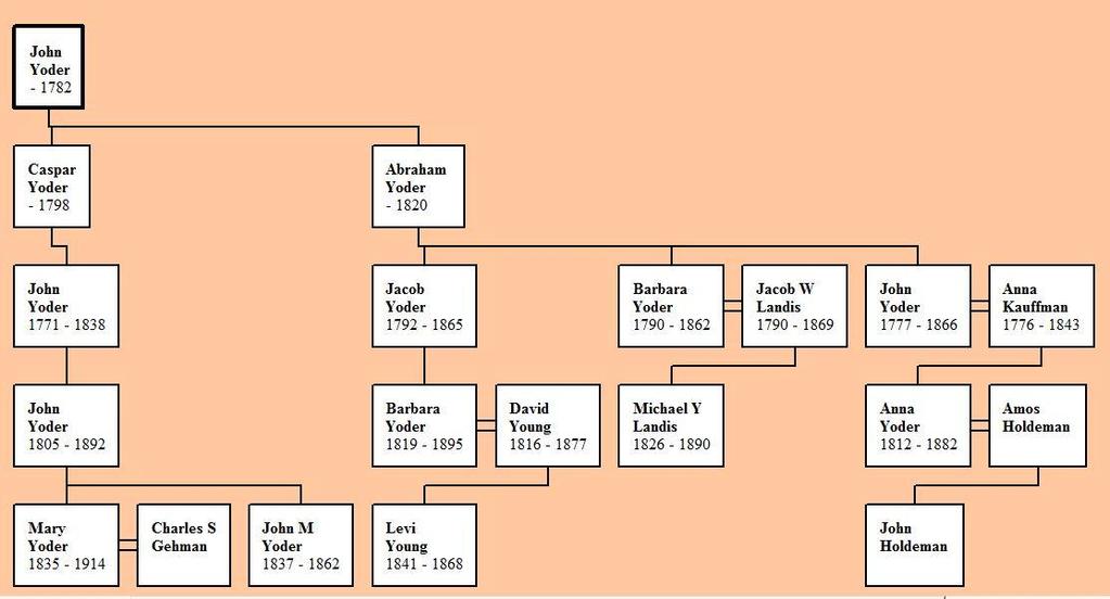 Chart No. 7. Evangelical Mennonite family ties through the Yoder family.