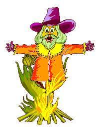 A cartoon picture of Guy Fawkes doll on the bonfire and people watching the