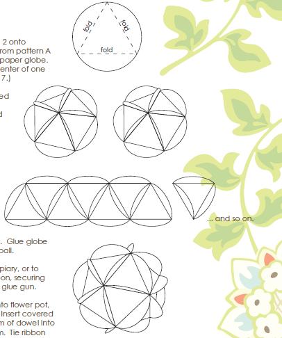 or from pattern B for 6.5 paper globe. (For topiary only, punch or cut 3/8 hole at center of one paper circle to allow for topiary pole at Step 7.) 2.