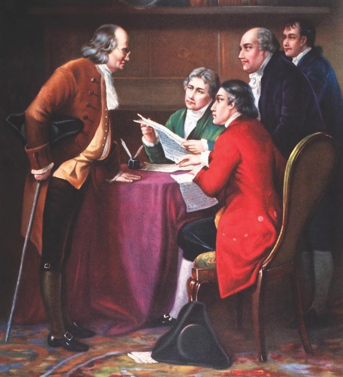 NOTES Drafting the Declaration of Independence in 1776 This 1859 painting by Alonzo Chappel depicts the work of the Committee of Five : (right to left) Roger Sherman, Robert Livingston, John Adams,