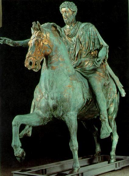 Equestrian statue of Marcus Aurelius, Rome, Italy 175 CE This larger-than-life guilded bronze equestrian statue was selected by Pope Paul III as the center piece for Michelangelo s new design.