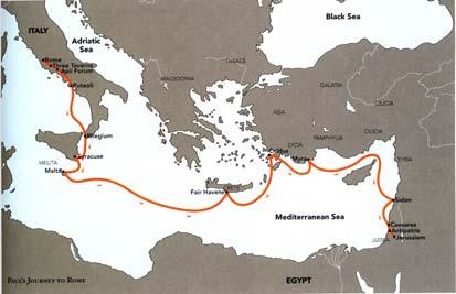 Paul Sails for Rome (Acts 27:1 28:10) 15 A Perilous Sea Voyage From Caesarea to Crete (27:1 12) The Storm (27:13 40) The Shipwreck (27:41 44) Paul on Malta (28:1 10) Paul
