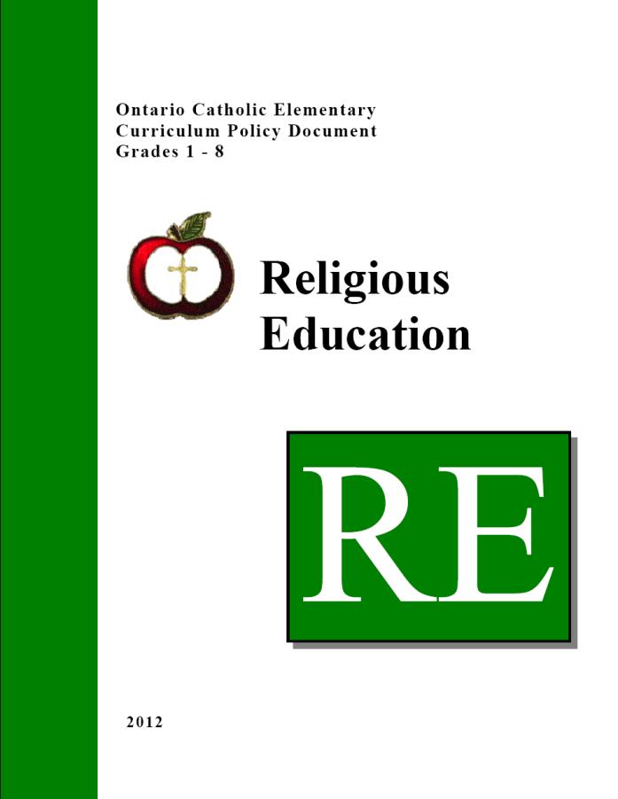 Ontario Catholic Elementary Curriculum Policy Document Grades 1 8 Religious