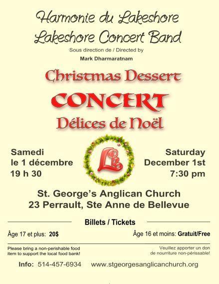 stress or worry, knowing there was food on the table and gifts for their children. The Lakeshore Concert Band will be at St. George s on Saturday December 1 at 7:30 pm. Tickets are $20.