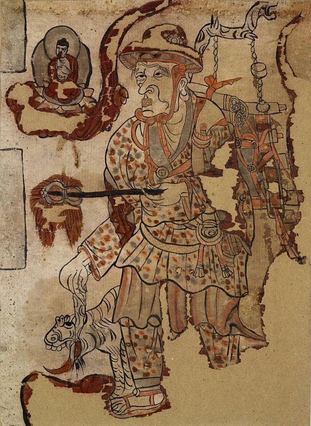 Xuanzang travelling with a tiger.