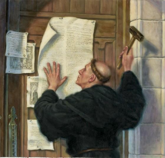 SO he wrote the 95 Theses his 95 statements about faith and the abuses he saw. THAT s what he posted to the church door!
