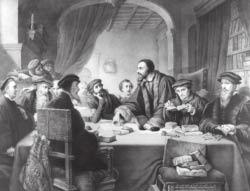 The idea that a congregation should be allowed to choose its own In this picture, John Calvin is shown speaking before leaders in Geneva. Which Protestant churches were based on Calvinism?