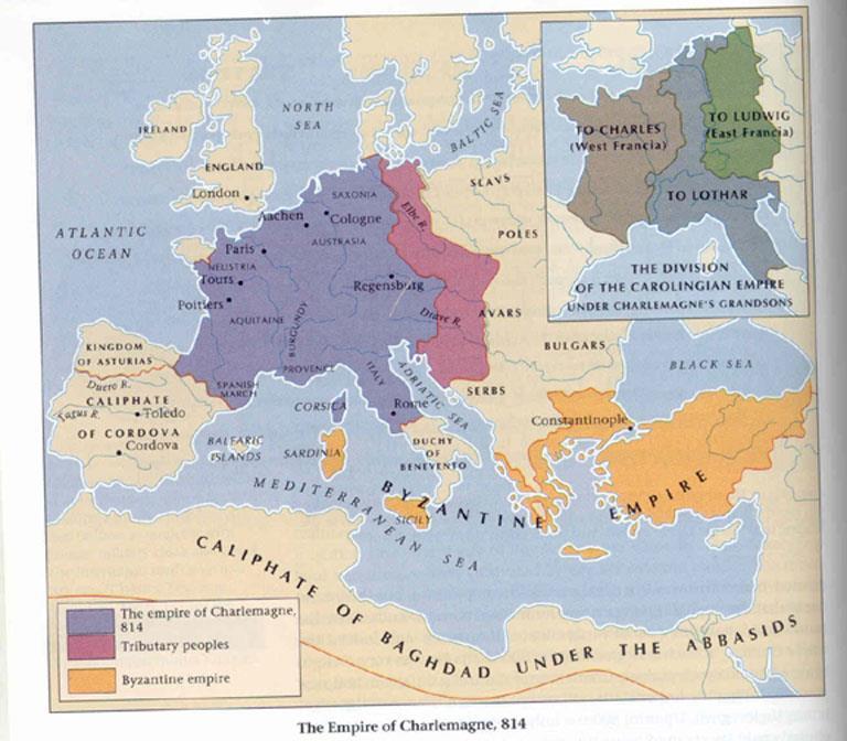 After years of fighting, Charlemagne s grandsons, under the TREATY OF VERDUN divided CHARLEMAGNE S empire into 3 separate parts- and the Frankish Kingdoms fell to invaders