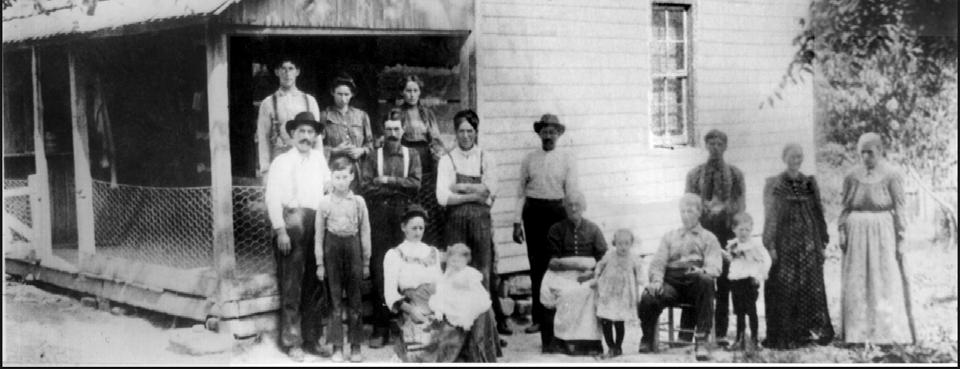 Back row: Sarah s childrencharles, Mandy and Ella. Middle row: Sarah s son Ben, son-in-law Alec Heavin, sons William and Sidney, Sarah, and her sister Mary Polly Ann Jackson Fore.