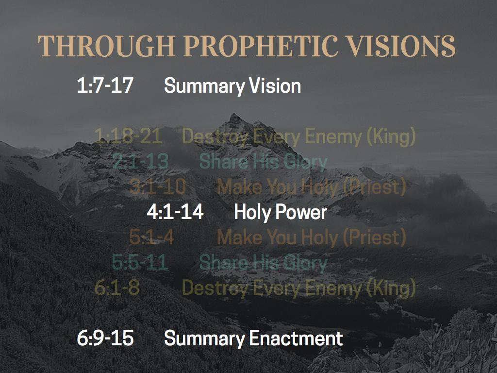 We have seen that the first way God chose to convey His glorious plan was through a series of Prophetic Visions. Over the past few weeks, we have looked at these linked visions.