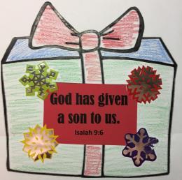 CRAFT December 1 2 Memory Verse Craft What You Need: Present on white cardstock, Verse card, 4 stickers, Magnet What You Do: Place 4 stickers out for each child. Give children the present to color.