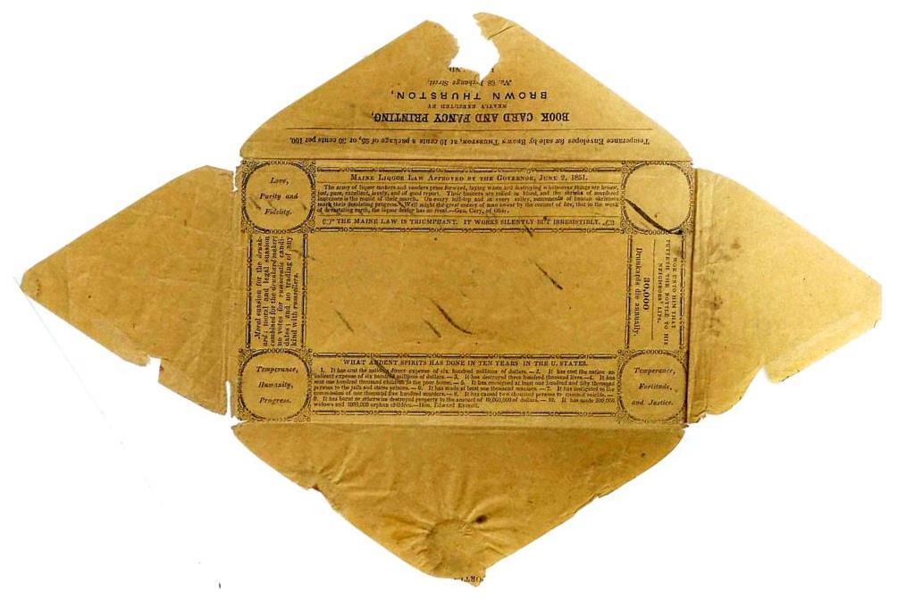 Temperance Envelopes Brown Thurston, Portland, ME 1852 POSTMASTER FREE FRANK ON TURNED